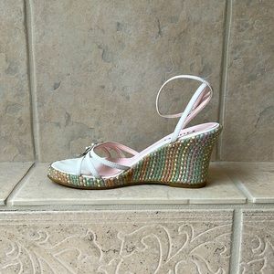 Leather ankle strap wedge sandal